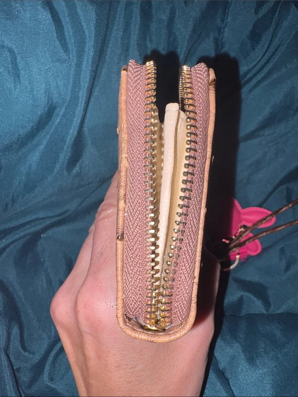 Unbranded Brown Croc Textured Wristlet Wallet w/ Bunny Charm